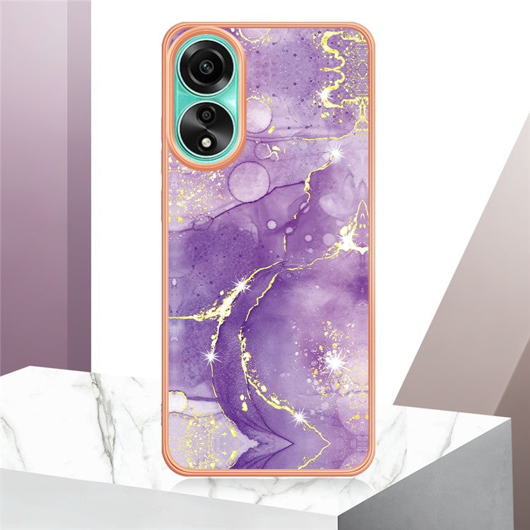 YB IMD Series-2 For Oppo A78 4G Electroplated Marble Phone Case IMD TPU Anti-Scratch Cover - Purple 002