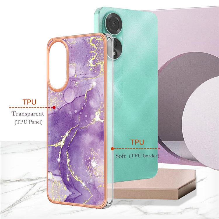 YB IMD Series-2 For Oppo A78 4G Electroplated Marble Phone Case IMD TPU Anti-Scratch Cover - Purple 002
