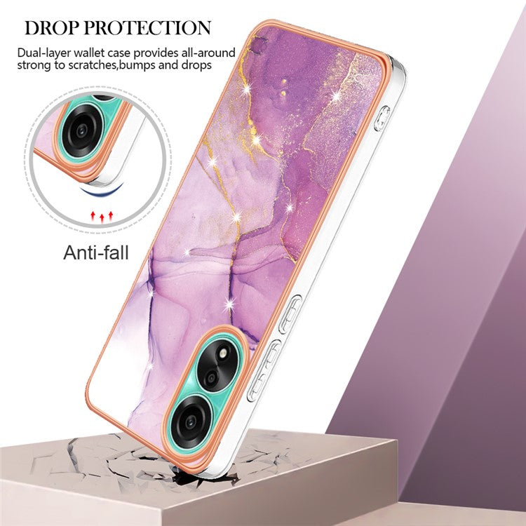 YB IMD Series-2 For Oppo A78 4G Electroplated Marble Phone Case IMD TPU Anti-Scratch Cover - Purple 001