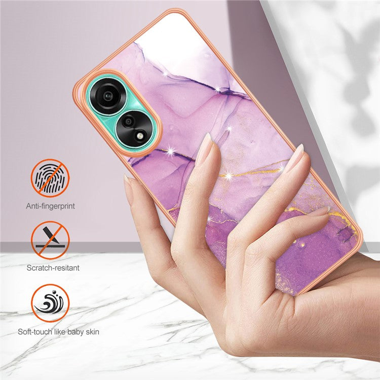YB IMD Series-2 For Oppo A78 4G Electroplated Marble Phone Case IMD TPU Anti-Scratch Cover - Purple 001