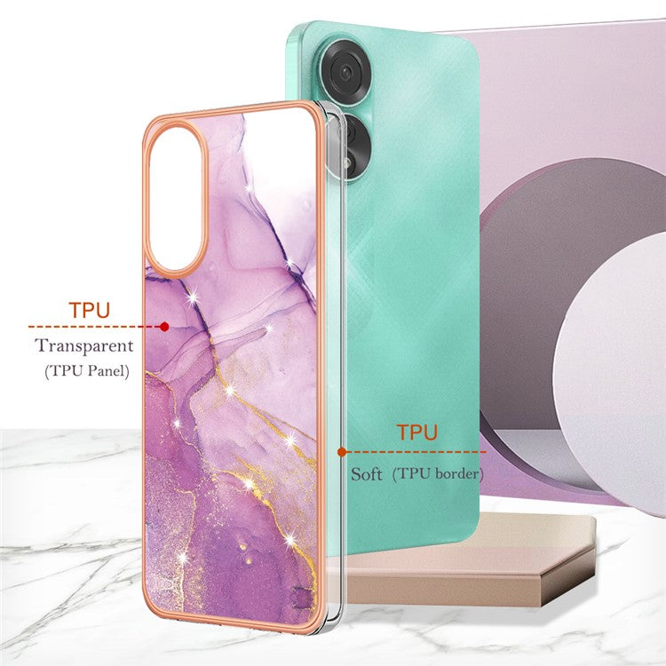 YB IMD Series-2 For Oppo A78 4G Electroplated Marble Phone Case IMD TPU Anti-Scratch Cover - Purple 001