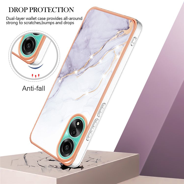YB IMD Series-2 For Oppo A78 4G Electroplated Marble Phone Case IMD TPU Anti-Scratch Cover - White 006