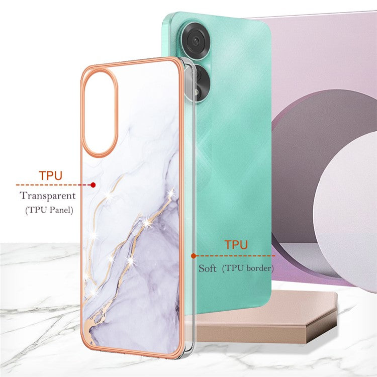 YB IMD Series-2 For Oppo A78 4G Electroplated Marble Phone Case IMD TPU Anti-Scratch Cover - White 006