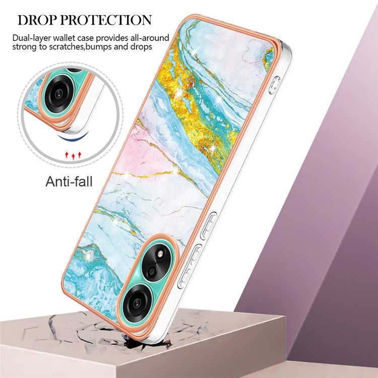 YB IMD Series-2 For Oppo A78 4G Electroplated Marble Phone Case IMD TPU Anti-Scratch Cover - Green 004