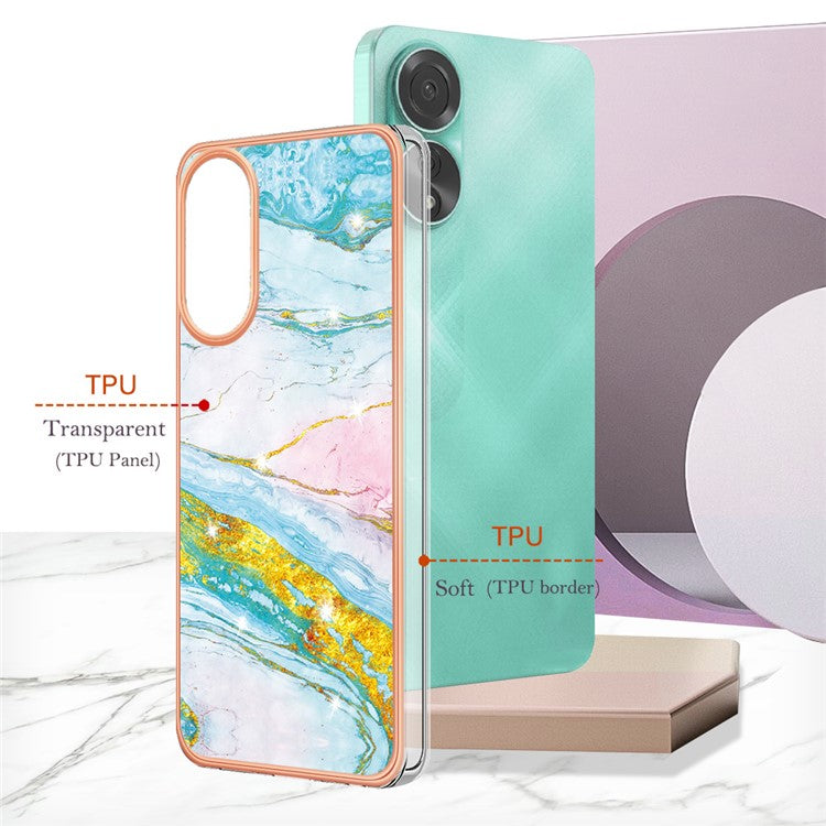 YB IMD Series-2 For Oppo A78 4G Electroplated Marble Phone Case IMD TPU Anti-Scratch Cover - Green 004