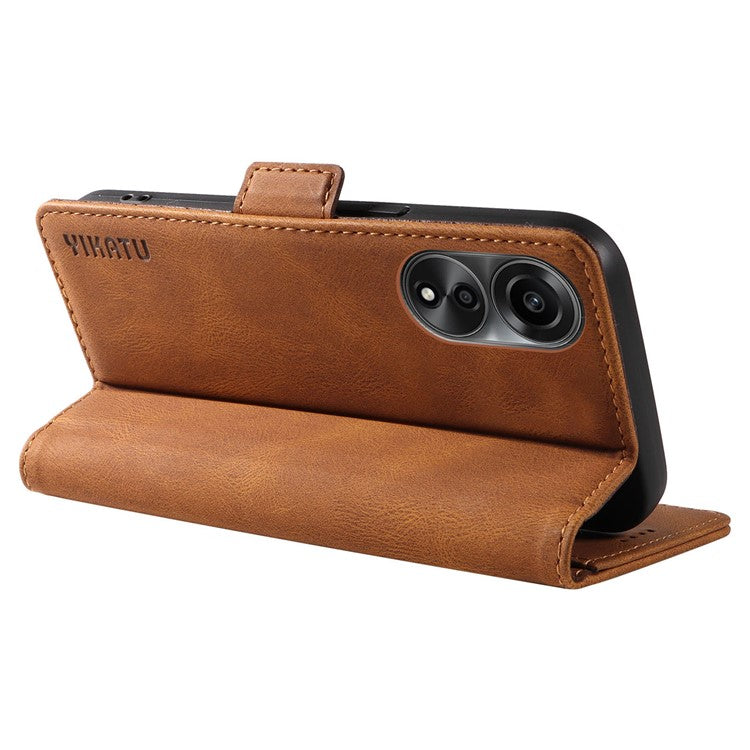 YIKATU YK-005 For Oppo A78 4G PU Leather Wallet Phone Case Skin-touch Stand Flip Cover - Brown