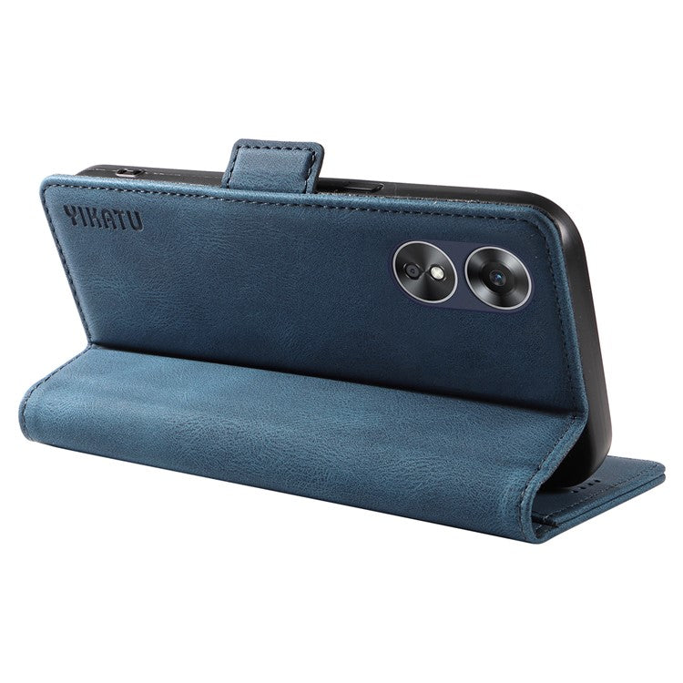 YIKATU YK-005 For Oppo A17 4G PU Leather Skin-touch Phone Case Wallet Stand Shockproof Cover - Blue