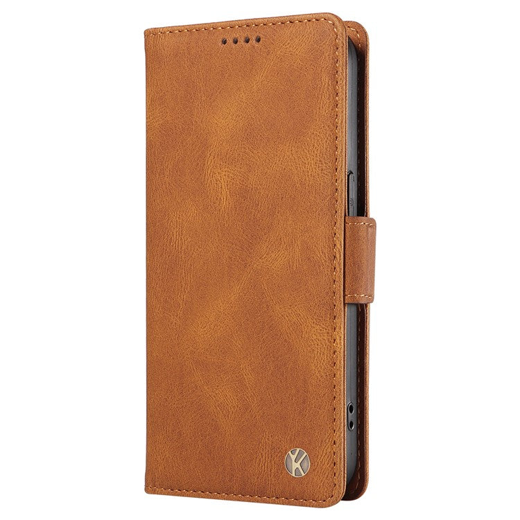 YIKATU YK-005 For Oppo A17 4G PU Leather Skin-touch Phone Case Wallet Stand Shockproof Cover - Brown