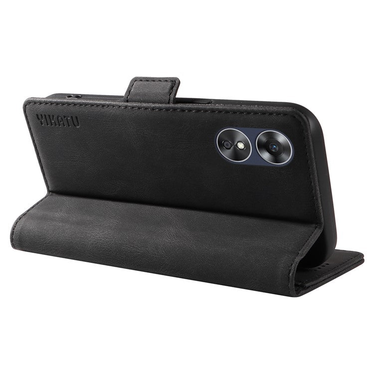 YIKATU YK-005 For Oppo A17 4G PU Leather Skin-touch Phone Case Wallet Stand Shockproof Cover - Black