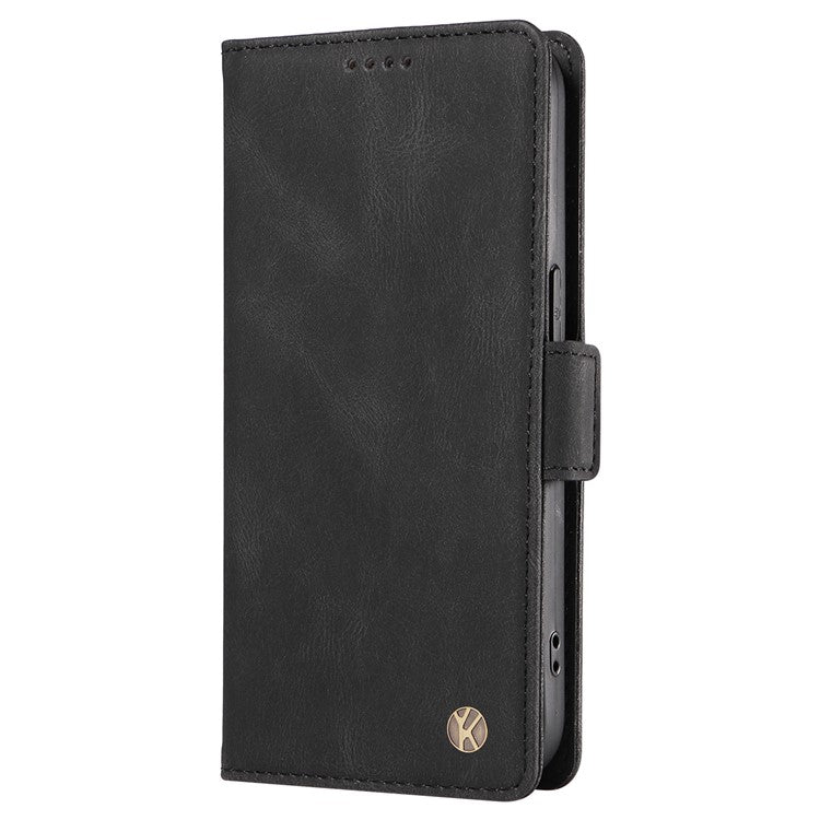 YIKATU YK-005 For Oppo A17 4G PU Leather Skin-touch Phone Case Wallet Stand Shockproof Cover - Black