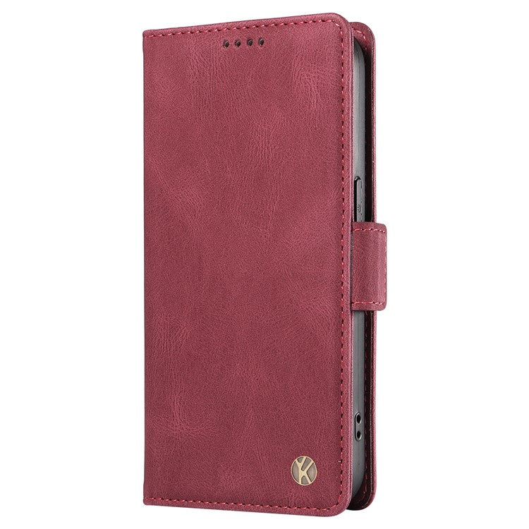YIKATU YK-005 For Oppo A17 4G PU Leather Skin-touch Phone Case Wallet Stand Shockproof Cover - Wine Red