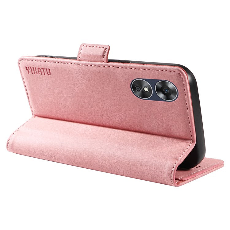 YIKATU YK-005 For Oppo A17 4G PU Leather Skin-touch Phone Case Wallet Stand Shockproof Cover - Pink