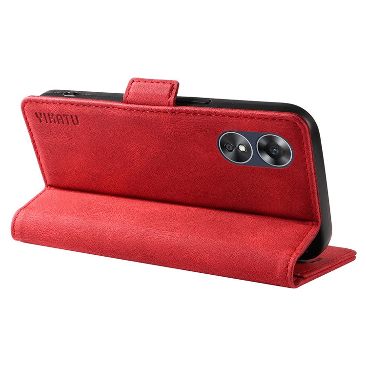 YIKATU YK-005 For Oppo A17 4G PU Leather Skin-touch Phone Case Wallet Stand Shockproof Cover - Red