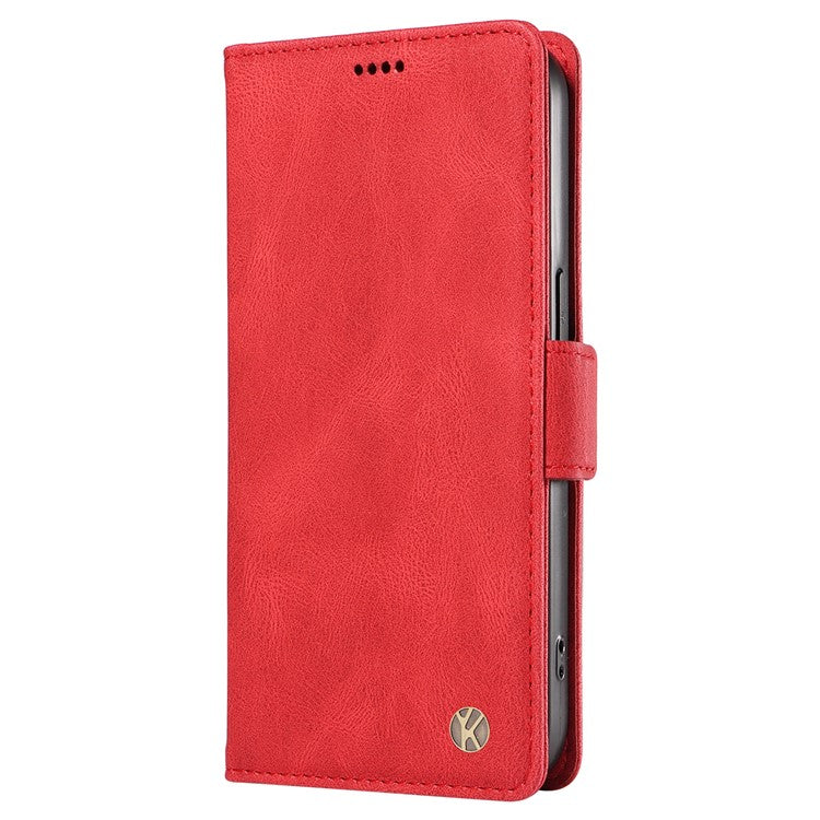 YIKATU YK-005 For Oppo A17 4G PU Leather Skin-touch Phone Case Wallet Stand Shockproof Cover - Red