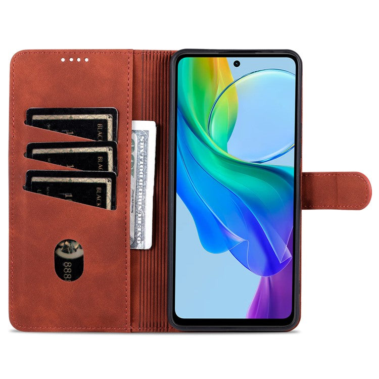 AZNS For vivo Y78+ 5G / Y78 5G / V29 Lite 5G PU Leather Case Stand Wallet Phone Cover - Brown