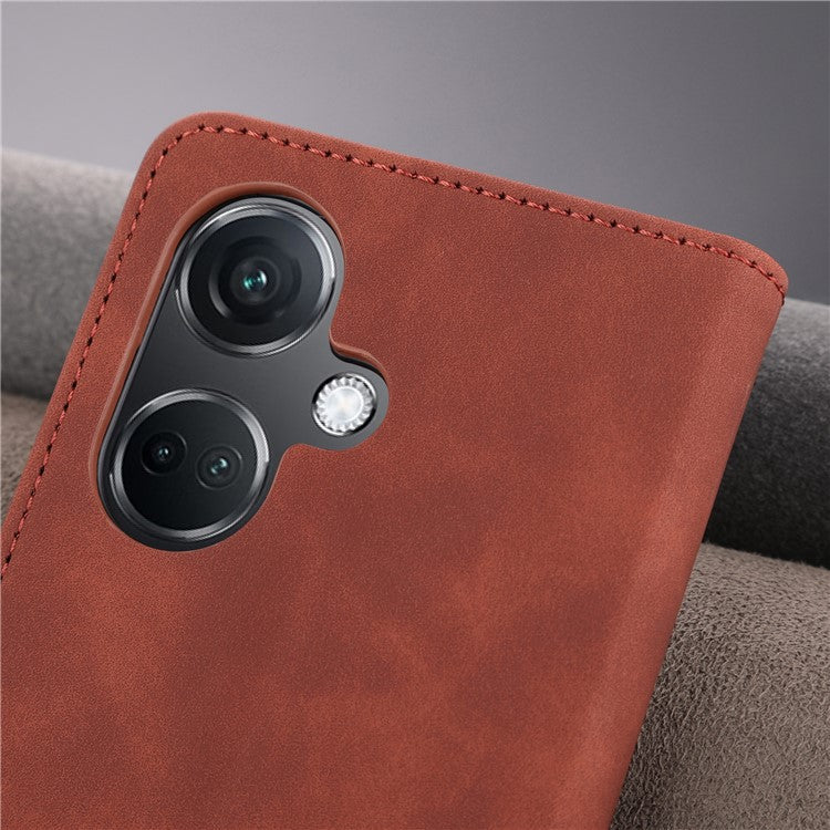 AZNS For OnePlus Nord CE3 5G / Oppo K11 5G PU Leather Cell Phone Case Slim-Fit Shell Stand Wallet Phone Cover - Red