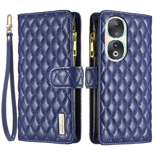 BINFEN COLOR BF Style-15 Flip Shell for Honor 50 , Zipper Pocket Leather Phone Case Wallet Stand Cover - Blue