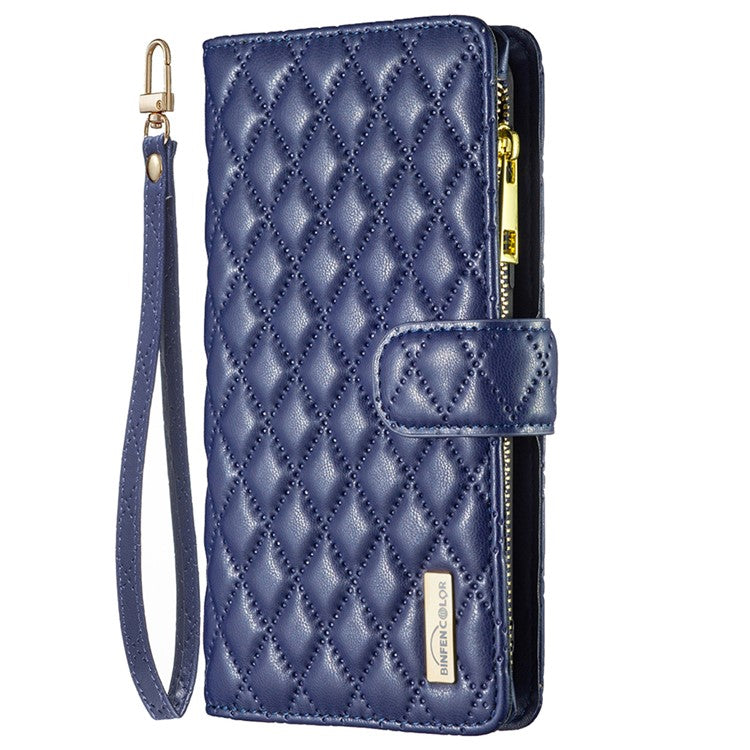 BINFEN COLOR BF Style-15 Flip Shell for Honor 50 , Zipper Pocket Leather Phone Case Wallet Stand Cover - Blue