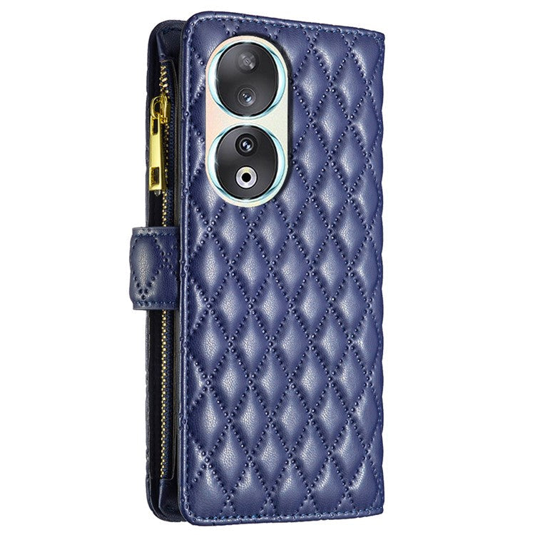 BINFEN COLOR BF Style-15 Flip Shell for Honor 50 , Zipper Pocket Leather Phone Case Wallet Stand Cover - Blue