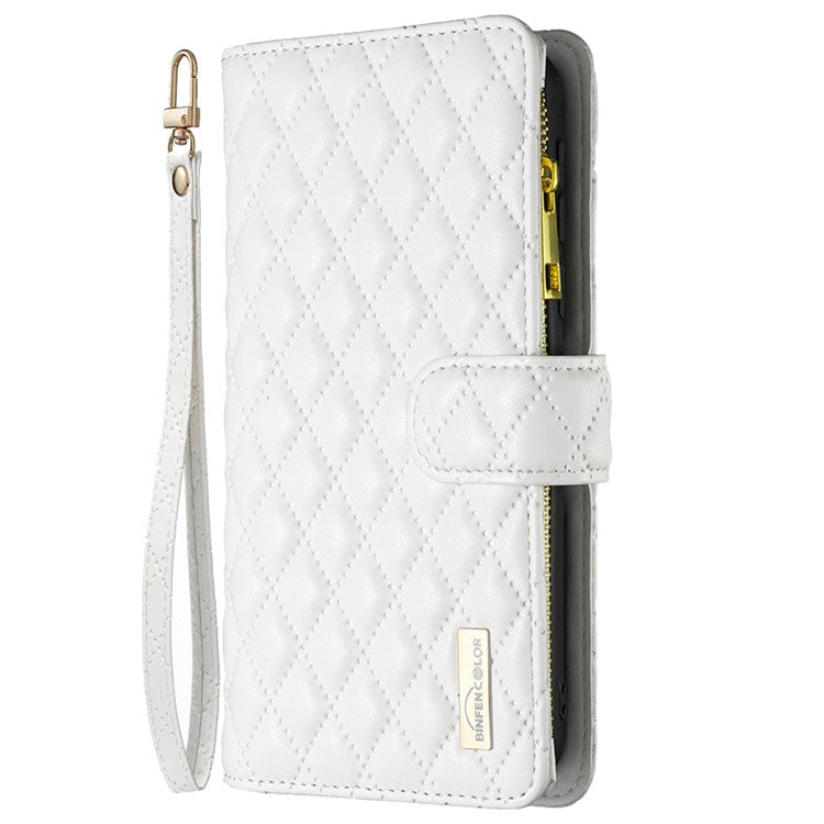 BINFEN COLOR BF Style-15 Flip Shell for Honor 50 , Zipper Pocket Leather Phone Case Wallet Stand Cover - White