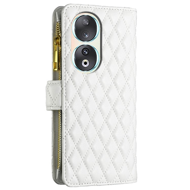 BINFEN COLOR BF Style-15 Flip Shell for Honor 50 , Zipper Pocket Leather Phone Case Wallet Stand Cover - White