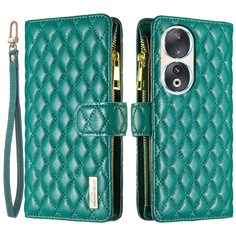 BINFEN COLOR BF Style-15 Flip Shell for Honor 50 , Zipper Pocket Leather Phone Case Wallet Stand Cover - Green