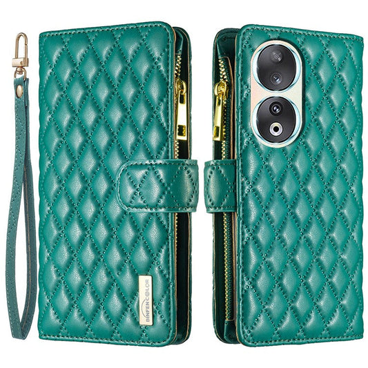 BINFEN COLOR BF Style-15 Flip Shell for Honor 50 , Zipper Pocket Leather Phone Case Wallet Stand Cover - Green
