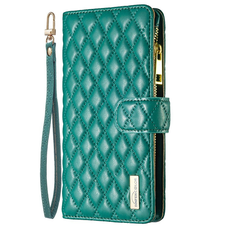 BINFEN COLOR BF Style-15 Flip Shell for Honor 50 , Zipper Pocket Leather Phone Case Wallet Stand Cover - Green