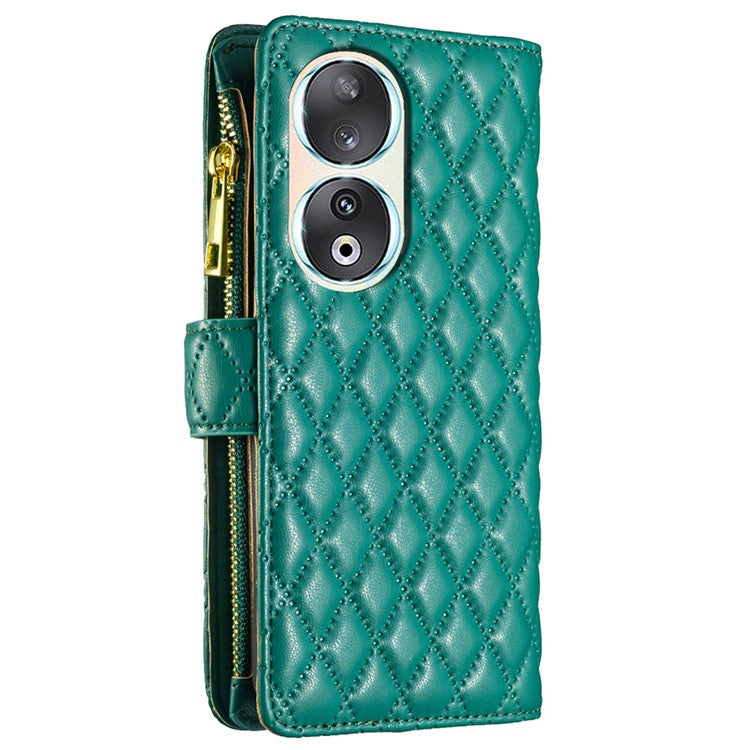BINFEN COLOR BF Style-15 Flip Shell for Honor 50 , Zipper Pocket Leather Phone Case Wallet Stand Cover - Green