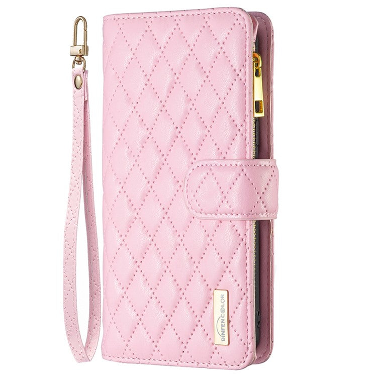 BINFEN COLOR BF Style-15 Flip Shell for Honor 50 , Zipper Pocket Leather Phone Case Wallet Stand Cover - Pink