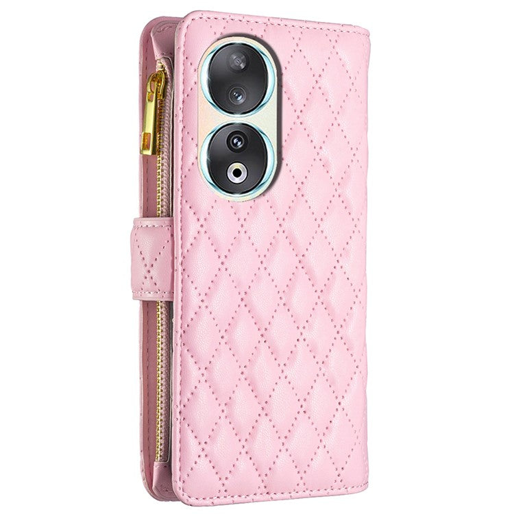 BINFEN COLOR BF Style-15 Flip Shell for Honor 50 , Zipper Pocket Leather Phone Case Wallet Stand Cover - Pink