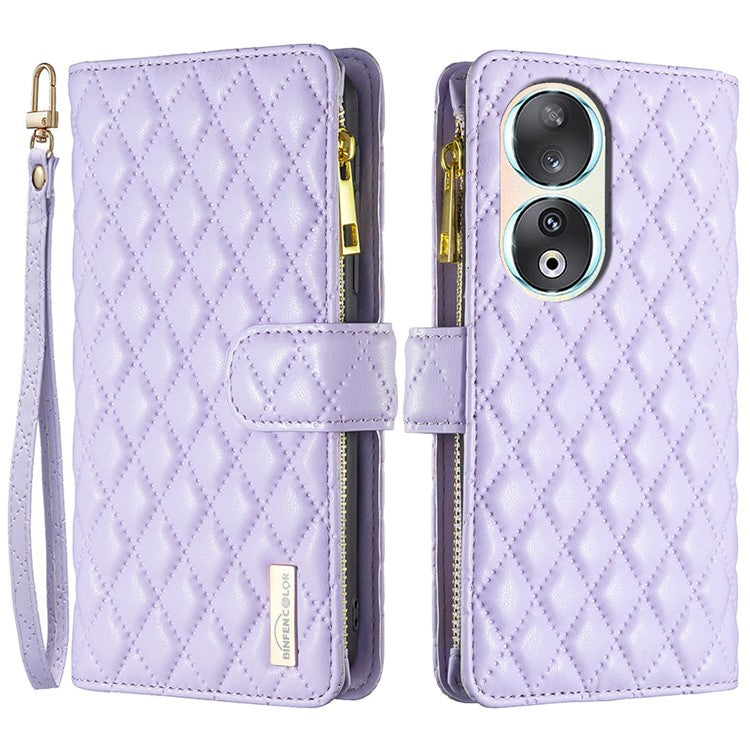 BINFEN COLOR BF Style-15 Flip Shell for Honor 50 , Zipper Pocket Leather Phone Case Wallet Stand Cover - Purple