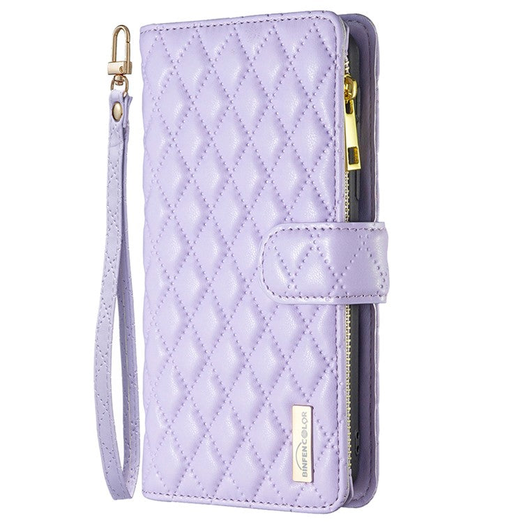 BINFEN COLOR BF Style-15 Flip Shell for Honor 50 , Zipper Pocket Leather Phone Case Wallet Stand Cover - Purple