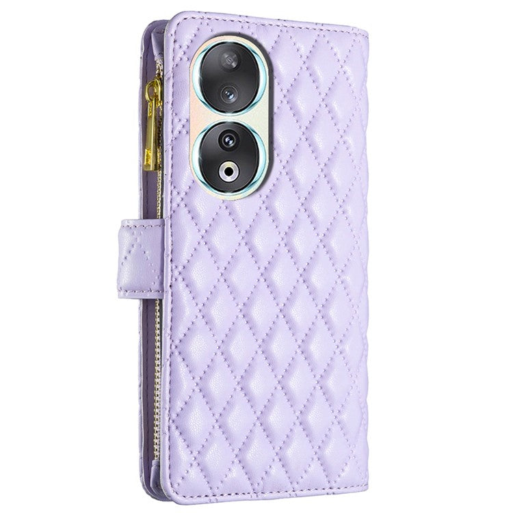 BINFEN COLOR BF Style-15 Flip Shell for Honor 50 , Zipper Pocket Leather Phone Case Wallet Stand Cover - Purple