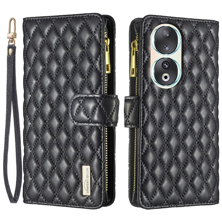 BINFEN COLOR BF Style-15 Flip Shell for Honor 50 , Zipper Pocket Leather Phone Case Wallet Stand Cover - Black