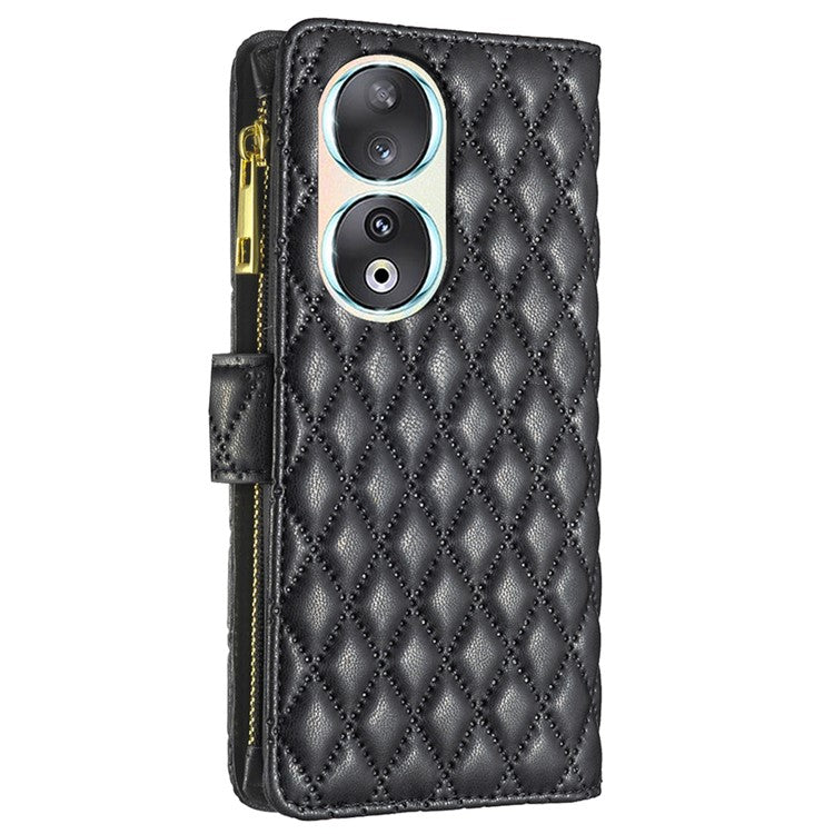 BINFEN COLOR BF Style-15 Flip Shell for Honor 50 , Zipper Pocket Leather Phone Case Wallet Stand Cover - Black