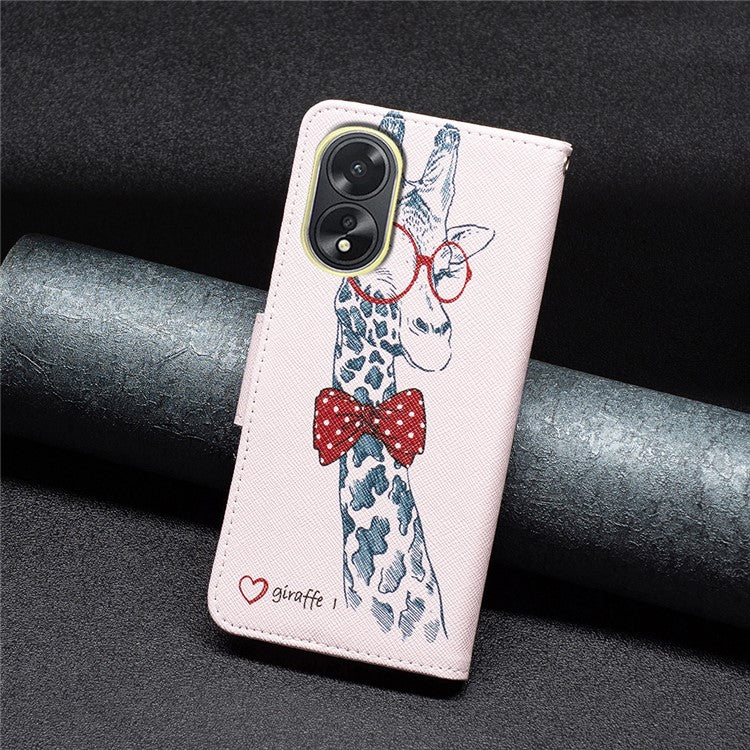 PU Leather Phone Cover for Oppo A38 4G , Pattern Printing Phone Case with Stand Wallet - Giraffe