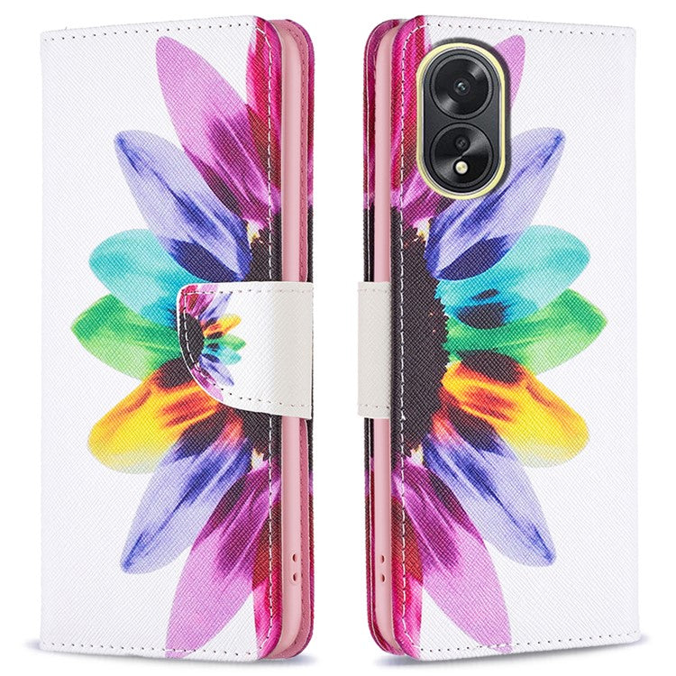 PU Leather Phone Cover for Oppo A38 4G , Pattern Printing Phone Case with Stand Wallet - Sunflower