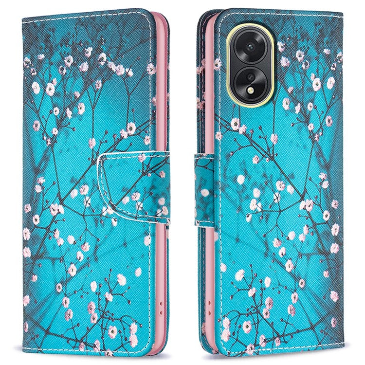 PU Leather Phone Cover for Oppo A38 4G , Pattern Printing Phone Case with Stand Wallet - Plum Blossom