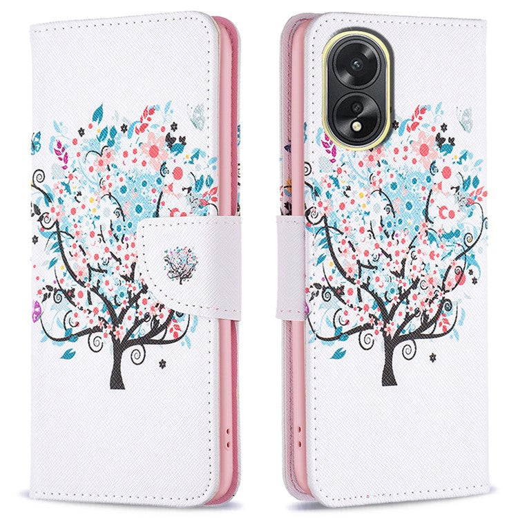 PU Leather Phone Cover for Oppo A38 4G , Pattern Printing Phone Case with Stand Wallet - Flower Tree