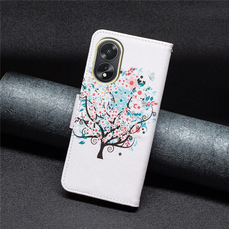 PU Leather Phone Cover for Oppo A38 4G , Pattern Printing Phone Case with Stand Wallet - Flower Tree