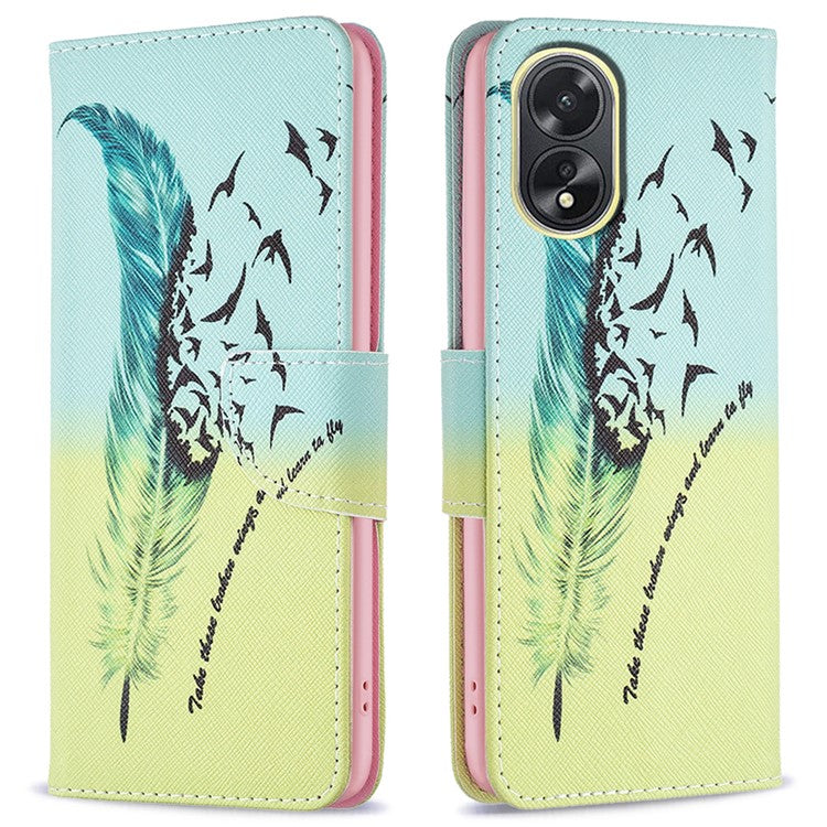 PU Leather Phone Cover for Oppo A38 4G , Pattern Printing Phone Case with Stand Wallet - Feather and Birds