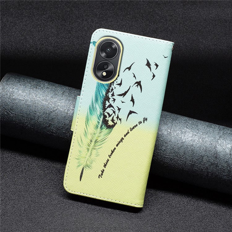 PU Leather Phone Cover for Oppo A38 4G , Pattern Printing Phone Case with Stand Wallet - Feather and Birds