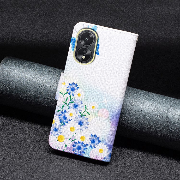 PU Leather Phone Cover for Oppo A38 4G , Pattern Printing Phone Case with Stand Wallet - Butterfly and Flowers