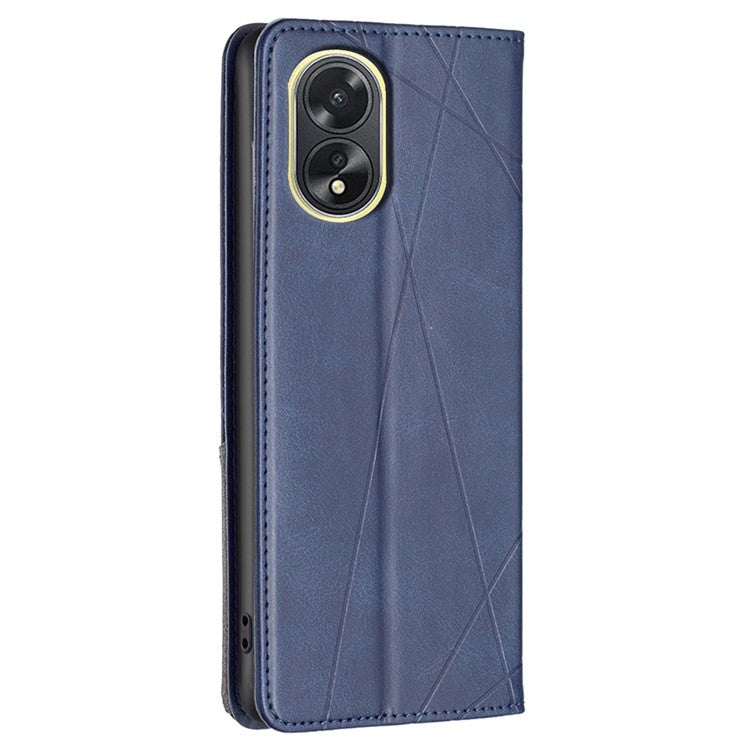 Phone Case for Oppo A38 , PU Leather Shell Imprinted Line Flip Phone Cover with Card Slots Stand Function - Blue