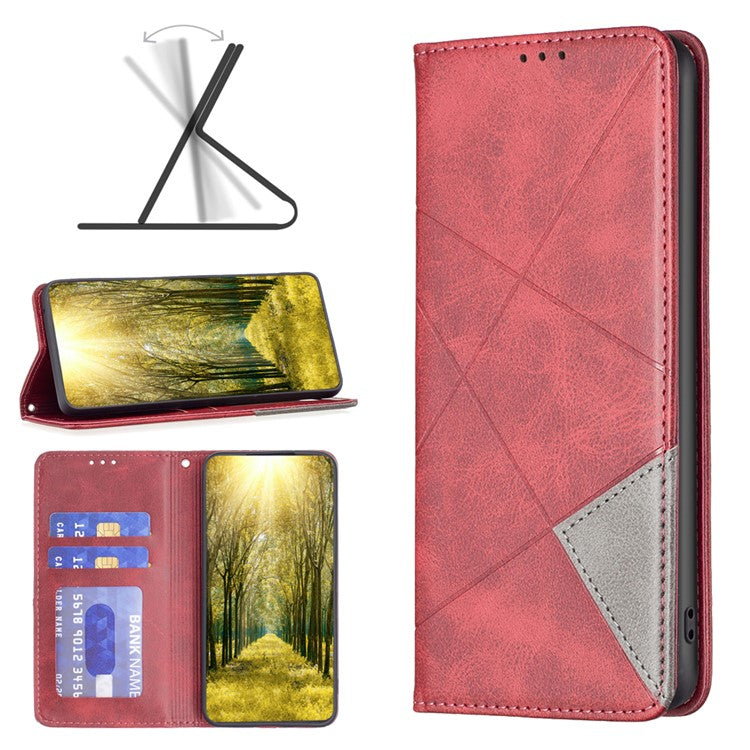 Phone Case for Oppo A38 , PU Leather Shell Imprinted Line Flip Phone Cover with Card Slots Stand Function - Red