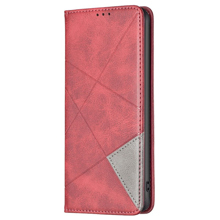 Phone Case for Oppo A38 , PU Leather Shell Imprinted Line Flip Phone Cover with Card Slots Stand Function - Red