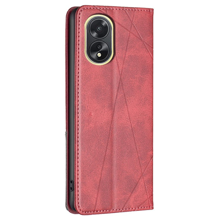 Phone Case for Oppo A38 , PU Leather Shell Imprinted Line Flip Phone Cover with Card Slots Stand Function - Red