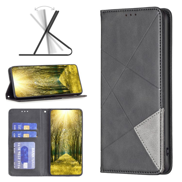 Phone Case for Oppo A38 , PU Leather Shell Imprinted Line Flip Phone Cover with Card Slots Stand Function - Black