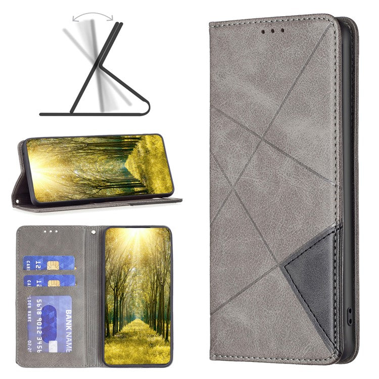 Phone Case for Oppo A38 , PU Leather Shell Imprinted Line Flip Phone Cover with Card Slots Stand Function - Grey